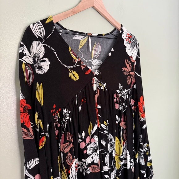 Free People Bella Floral Tunic Top Mini Dress Black Yellow Red White Size Small - Picture 6 of 11
